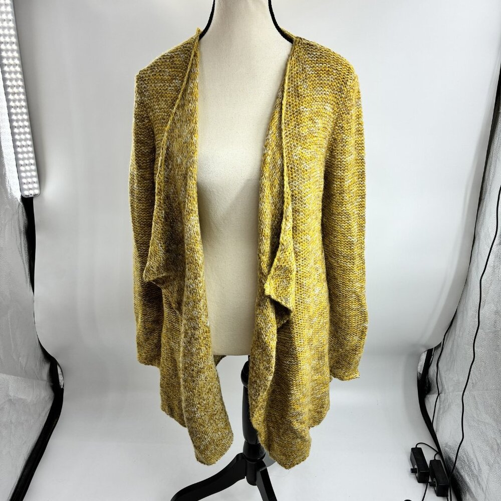 Aerie Women's Yellow White Mélange Open Front Draped Cardigan Sweater Size M